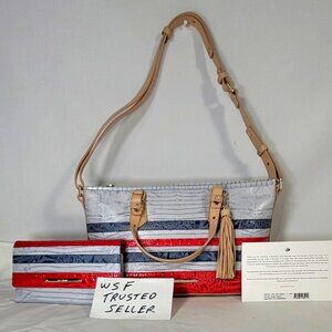 BRAHMIN 2 pc. MINI ASHER RED WHITE BLUE BLUESTONE HABANERA PURSE/BAG W/ WALLET